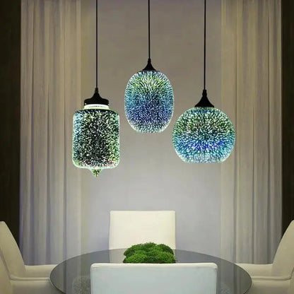 Modern blue & green starburst glass pendant light dining room