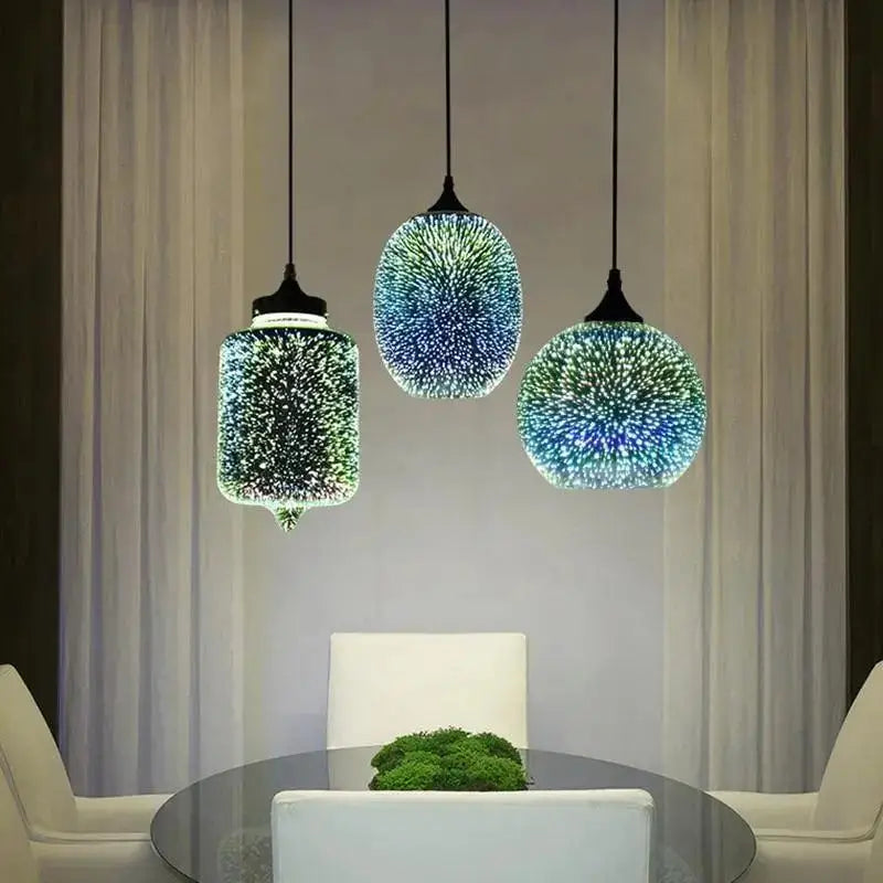 Modern blue & green starburst glass pendant light dining room