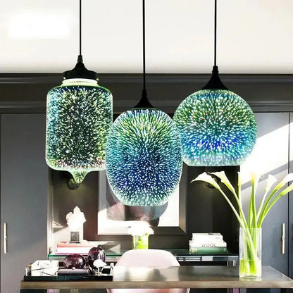 Modern blue & green starburst glass pendant light dining room