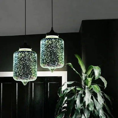 Modern blue & green starburst glass pendant light dining room
