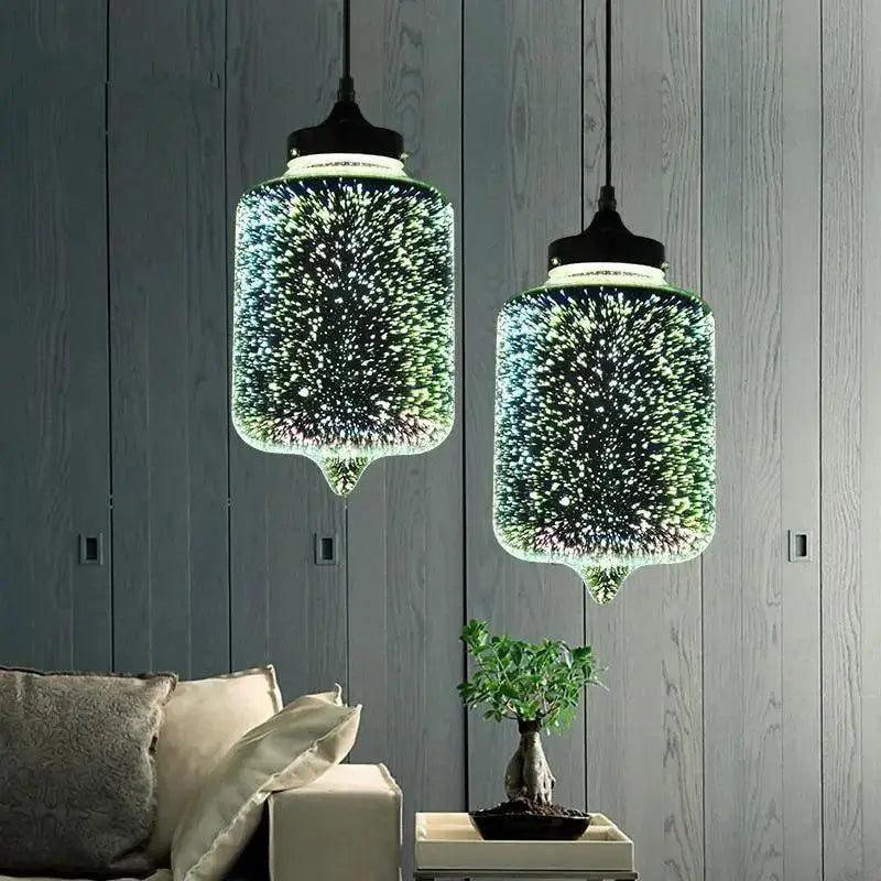 Modern blue & green starburst glass pendant light dining room