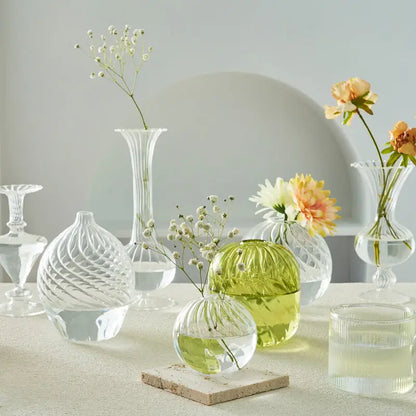Modern nordic glass ribbed vase set living room decor