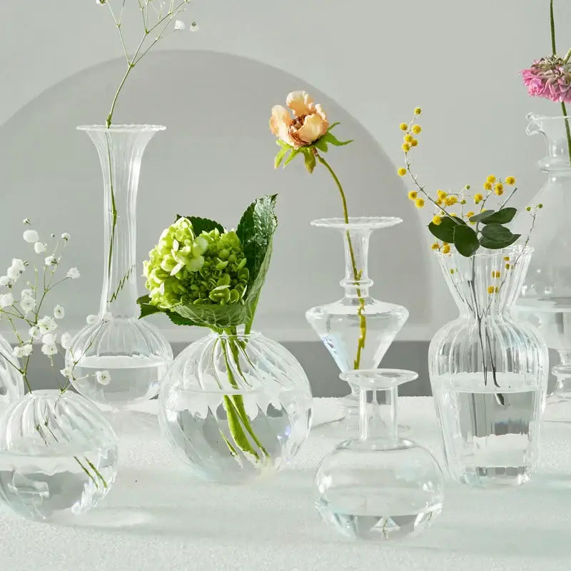 Modern nordic glass ribbed vase set living room decor