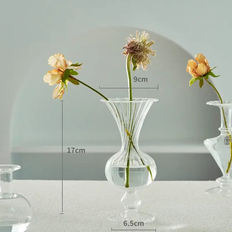 Modern nordic glass ribbed vase set living room decor