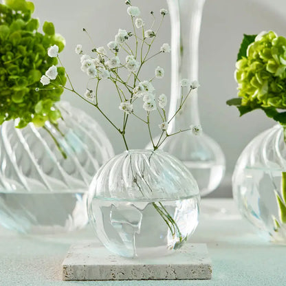 Modern nordic glass ribbed vase set living room decor