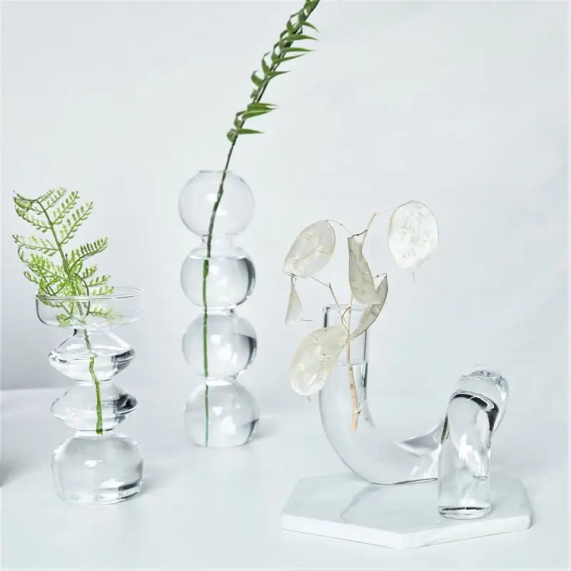 Modern nordic glass ribbed vase set living room decor