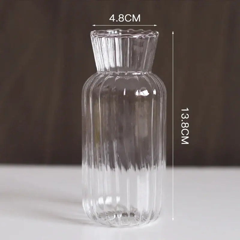Modern nordic glass ribbed vase set living room decor