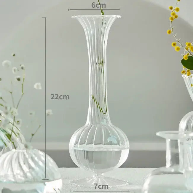 Modern nordic glass ribbed vase set living room decor