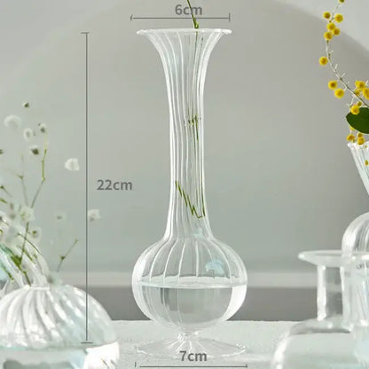 Modern nordic glass ribbed vase set living room decor