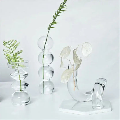 Modern nordic glass ribbed vase set living room decor