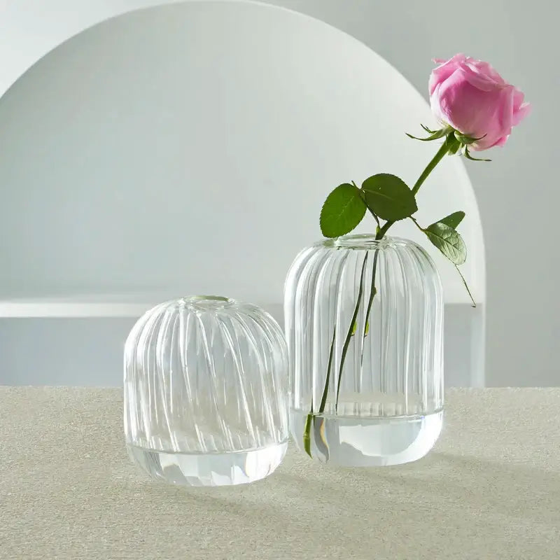 Modern nordic glass ribbed vase set living room decor