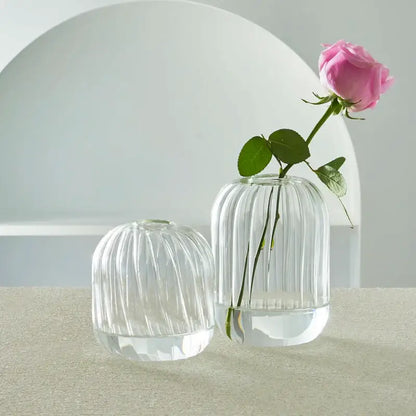 Modern nordic glass ribbed vase set living room decor