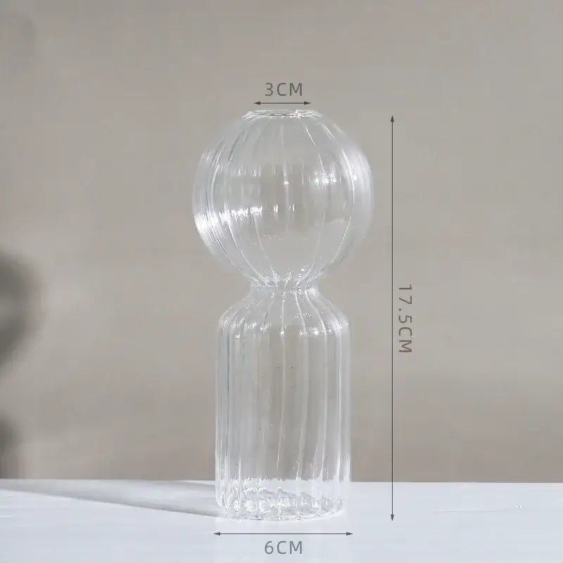 Modern nordic glass ribbed vase set living room decor