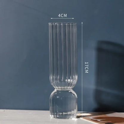 Modern nordic glass ribbed vase set living room decor