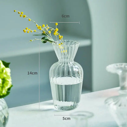 Modern nordic glass ribbed vase set living room decor