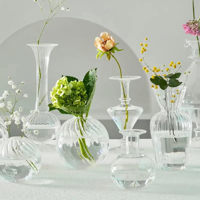 Modern nordic glass ribbed vase set living room decor