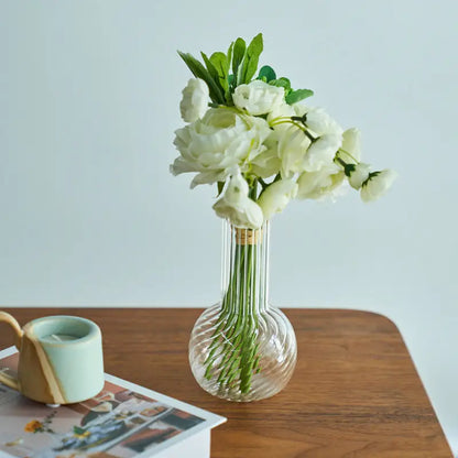 Modern nordic glass ribbed vase set living room decor