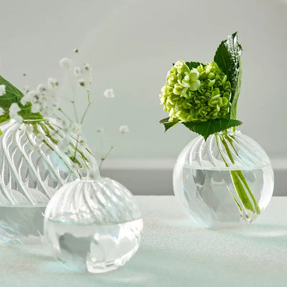 Modern nordic glass ribbed vase set living room decor
