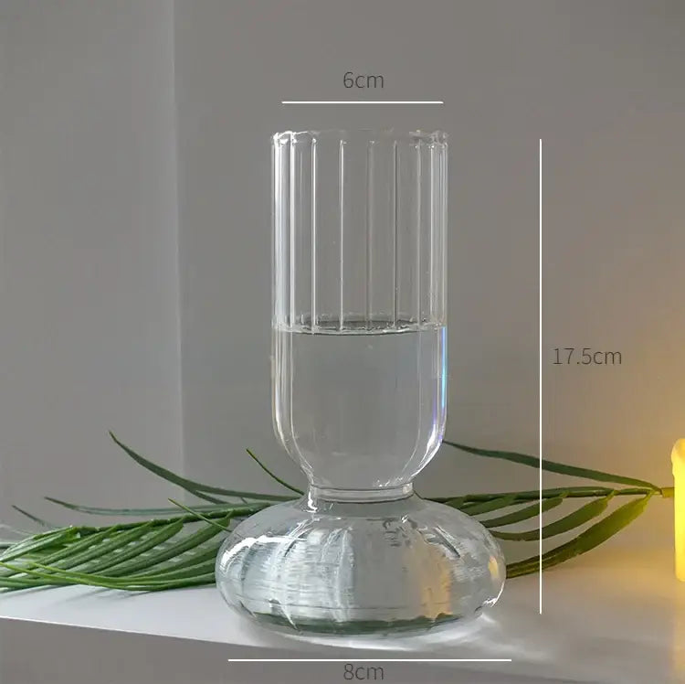 Modern nordic glass ribbed vase set living room decor