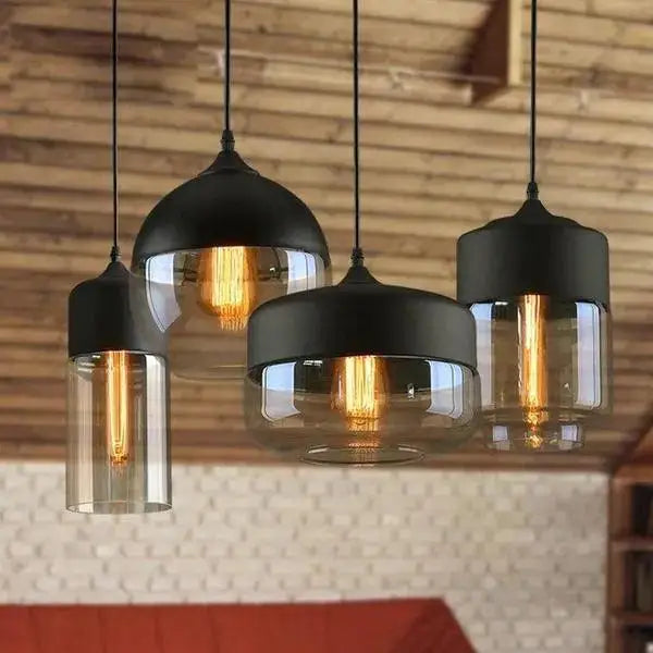 Modern nordic black metal and glass pendant light set kitchen