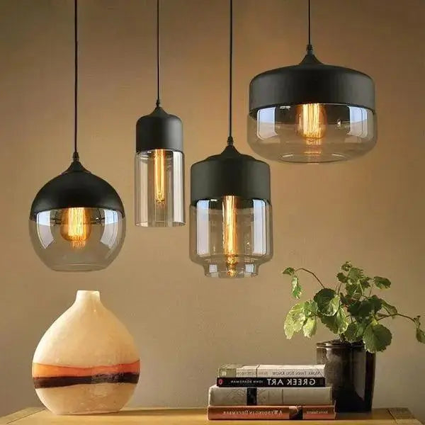 Modern nordic black metal and glass pendant light set kitchen