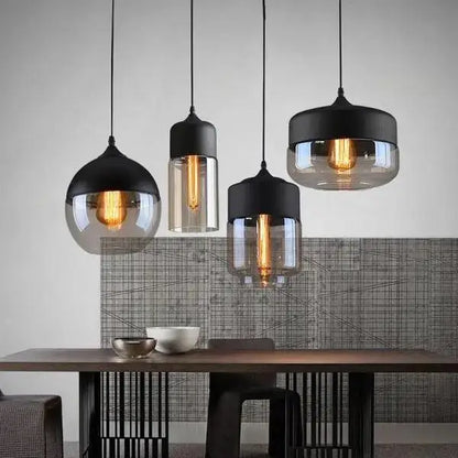 Modern nordic black metal and glass pendant light set kitchen