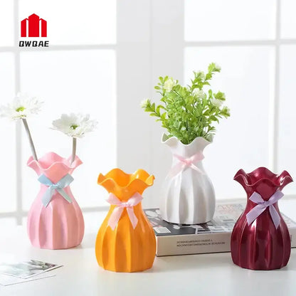 Modern ruffled pastel ceramic flower vase home decor living room