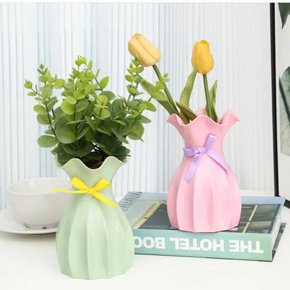 Modern ruffled pastel ceramic flower vase home decor living room