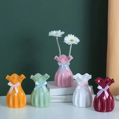 Modern ruffled pastel ceramic flower vase home decor living room