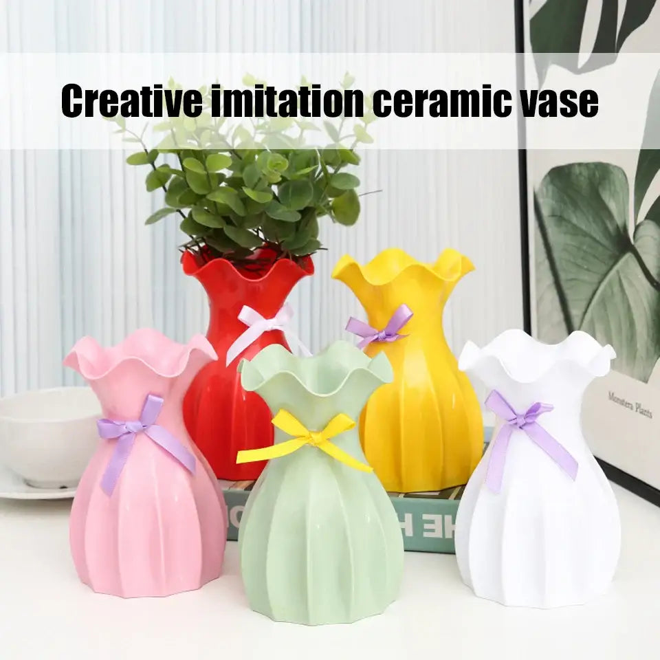 Modern ruffled pastel ceramic flower vase home decor living room