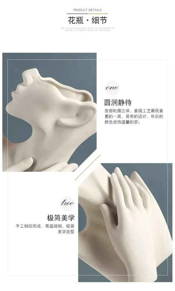 Nordic style ceramic white woman head vase living room decor