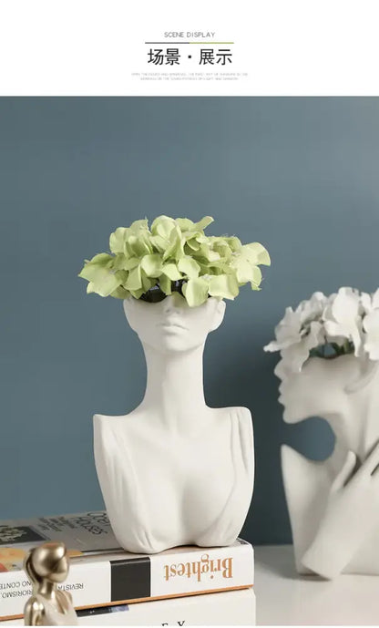 Nordic style ceramic white woman head vase living room decor