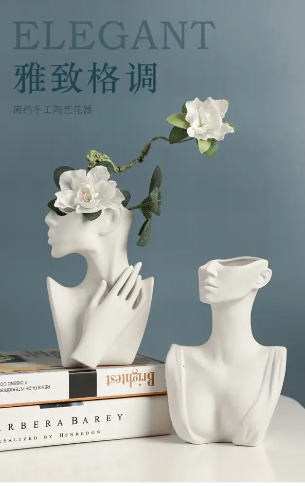 Nordic style ceramic white woman head vase living room decor