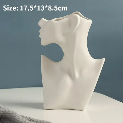 Nordic style ceramic white woman head vase living room decor