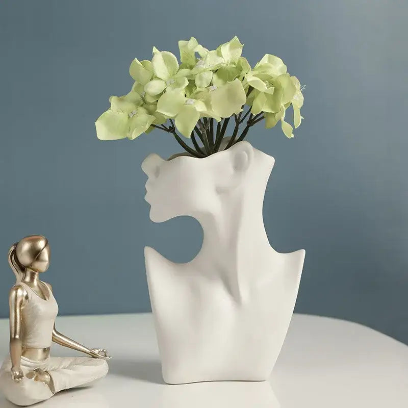 Nordic style ceramic white woman head vase living room decor