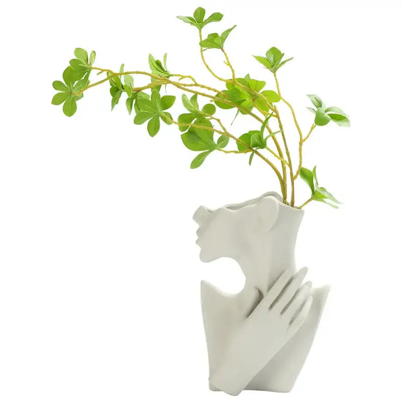 Nordic style ceramic white woman head vase living room decor