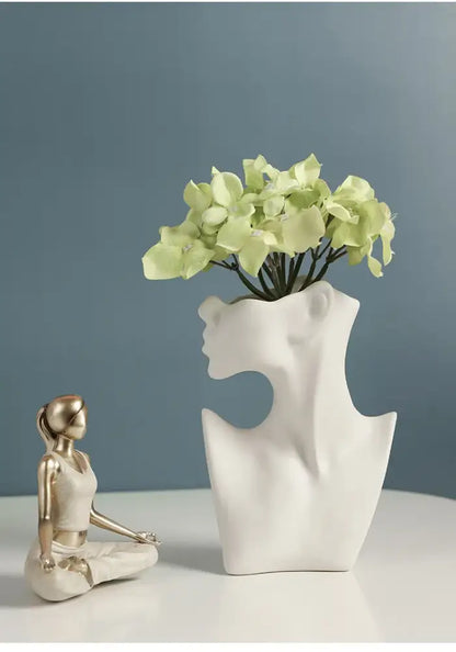 Nordic style ceramic white woman head vase living room decor