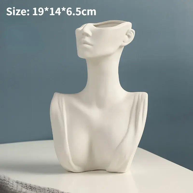 Nordic style ceramic white woman head vase living room decor