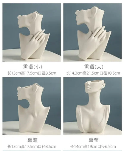 Nordic style ceramic white woman head vase living room decor