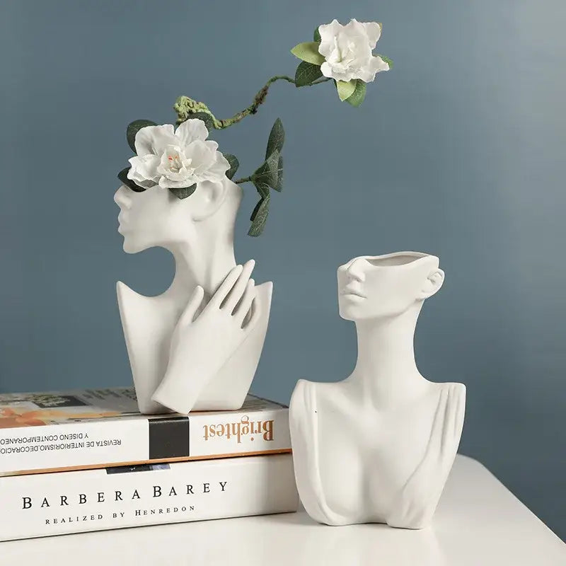 Nordic style ceramic white woman head vase living room decor