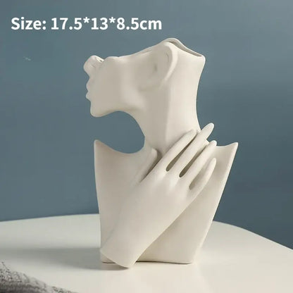 Nordic style ceramic white woman head vase living room decor