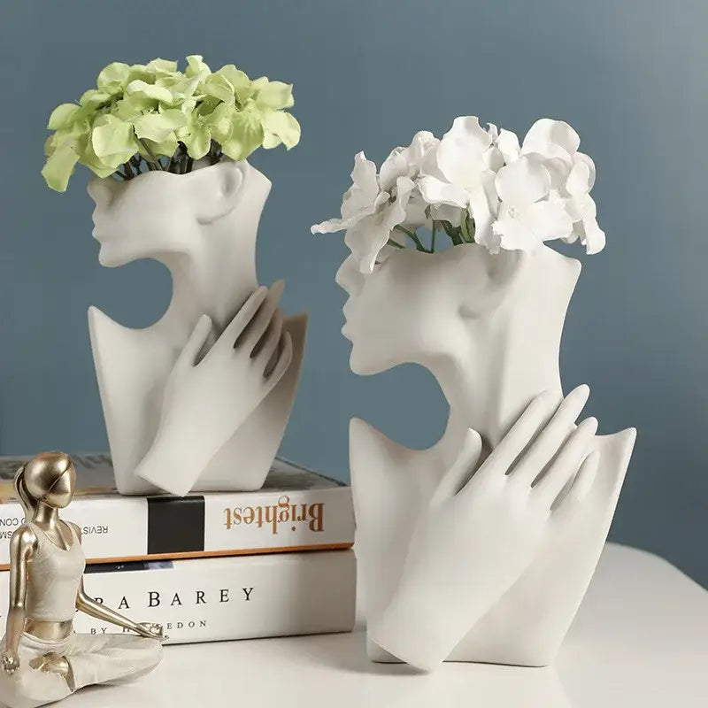 Nordic style ceramic white woman head vase living room decor