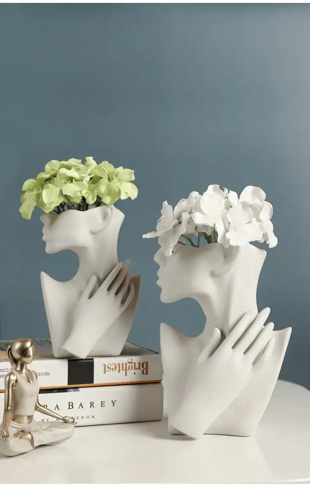 Nordic style ceramic white woman head vase living room decor