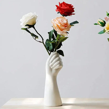 Modern nordic style white ceramic hand vase living room decor