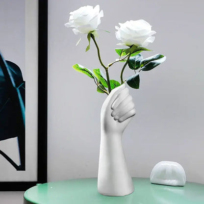 Modern nordic style white ceramic hand vase living room decor