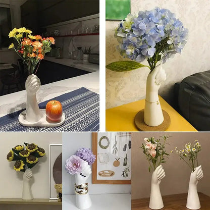 Modern nordic style white ceramic hand vase living room decor