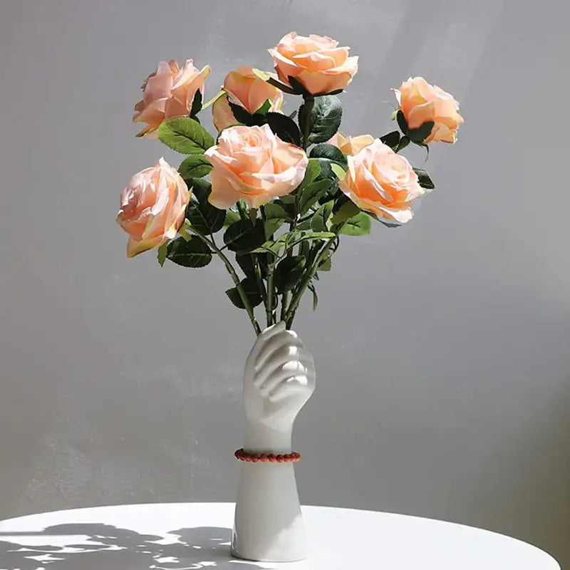 Modern nordic style white ceramic hand vase living room decor