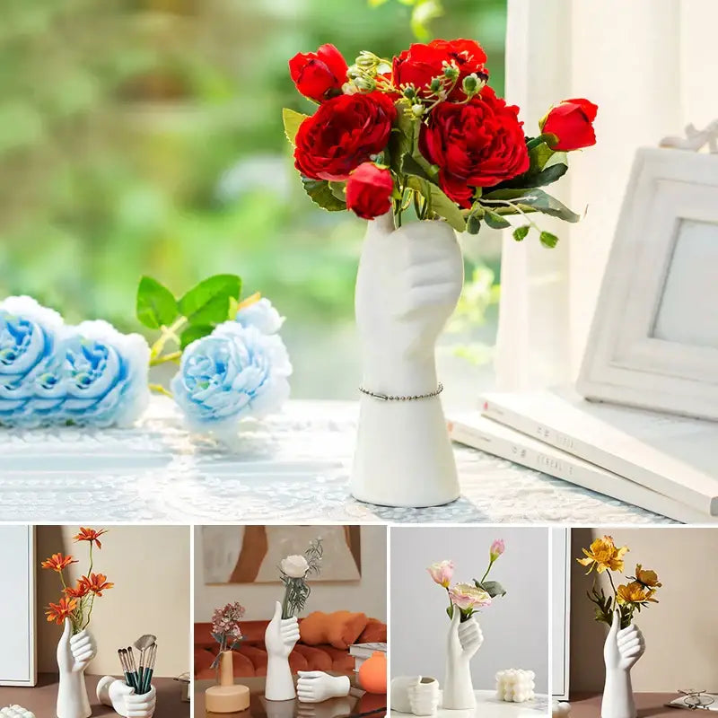 Modern nordic style white ceramic hand vase living room decor
