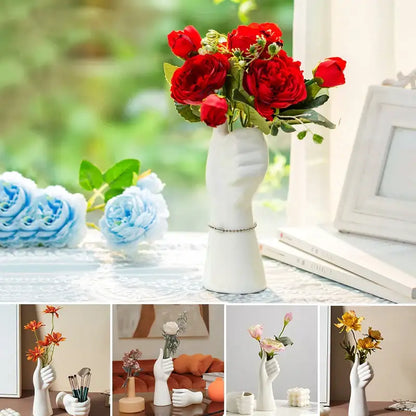 Modern nordic style white ceramic hand vase living room decor