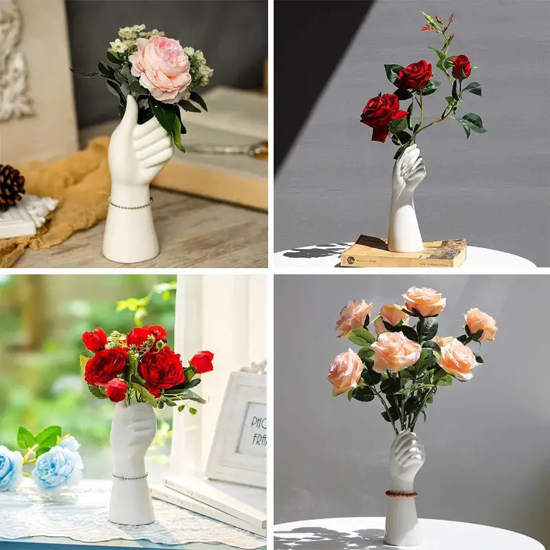 Modern nordic style white ceramic hand vase living room decor